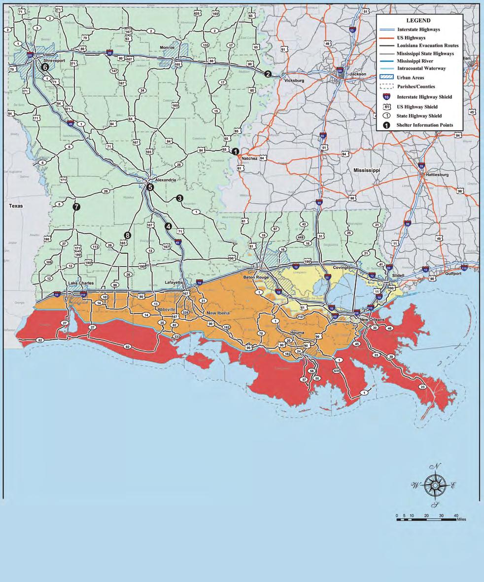 LOUISIANA EMERGENCY EVACUATION CHART AND CONTRAFLOWS Louisiana Emergency Evacuation Map For road closures, call the Louisiana Department of