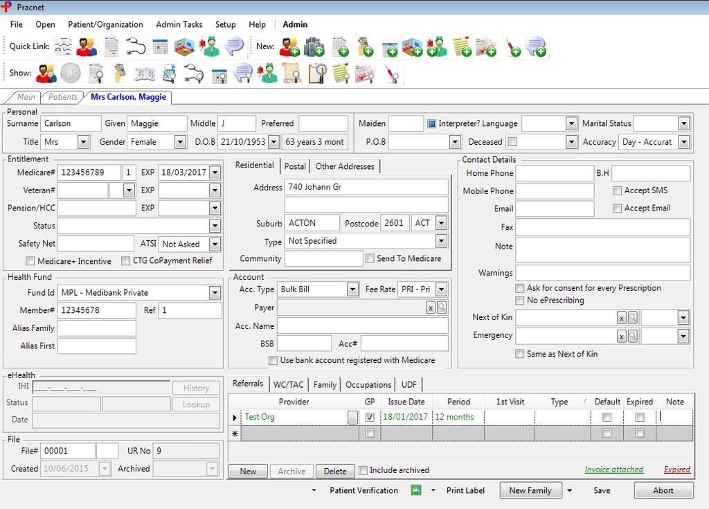 Editing a Patients Details: Find the patient as above, modify the patient information and then click the Save & Close button to save the change.