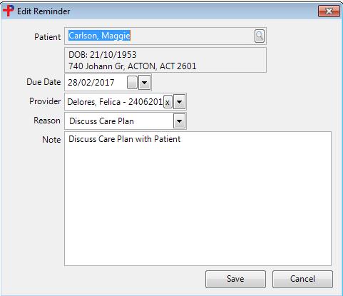 6. Select Save once completed 7. The patient s reminder will now appear in the Reminder Window 8. Once you contact the patient via SMS, Email, Telephone or Letter, the contact date will be updated 9.