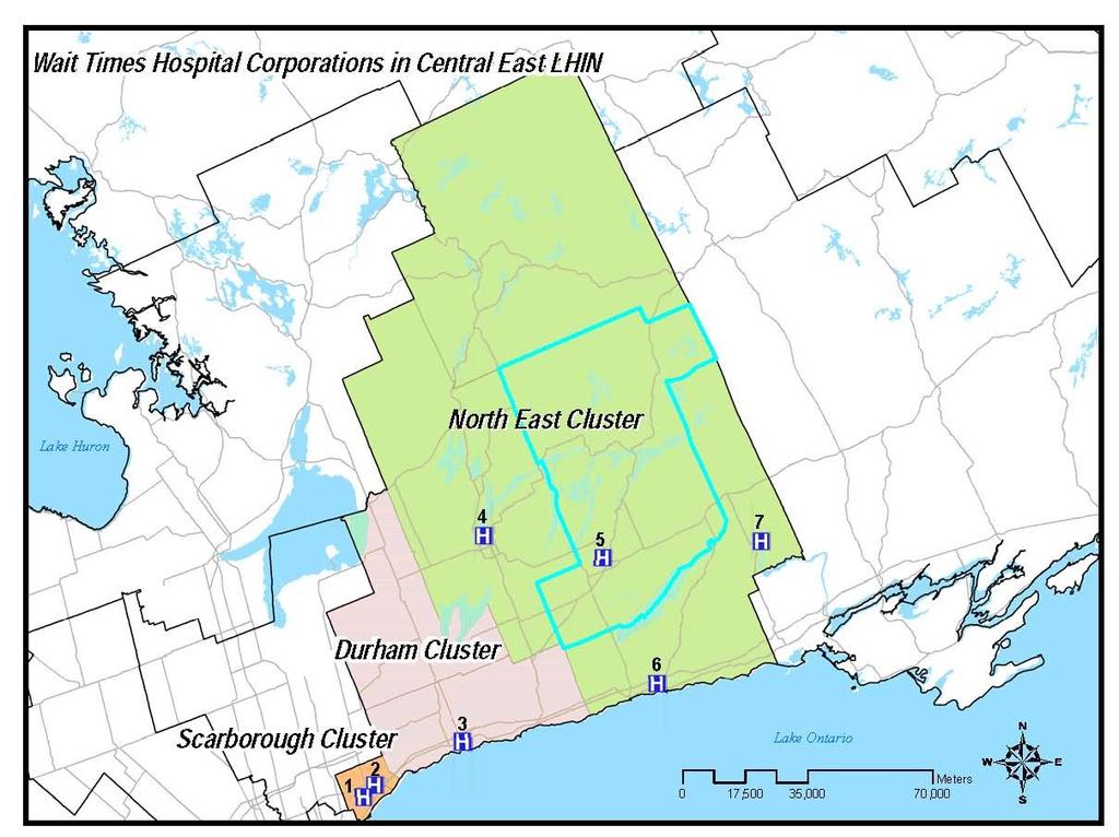 Hospital Site 1. The Scarborough Hospital - General 2. Rouge Valley Health System - Centenery 3. Lakeridge Health Corporation - Oshawa Distance Between Wait Time Hospitals in Central East LHIN 1.