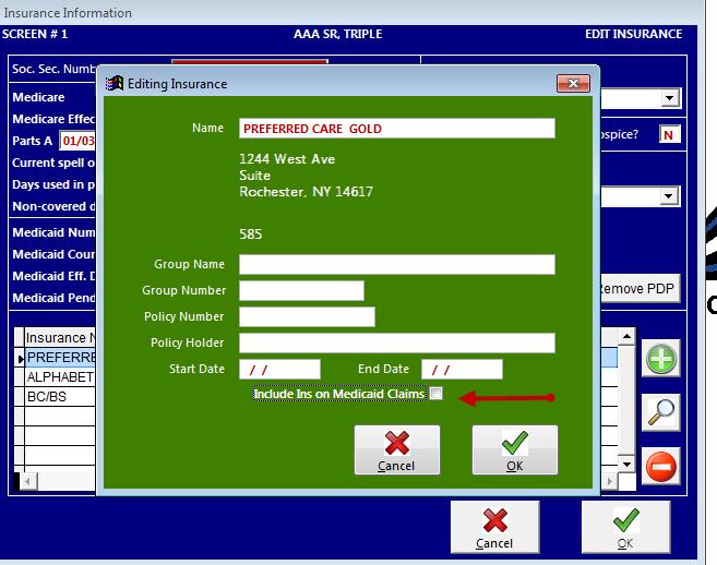 database, click on the ADD button. This will bring up a screen with all insurances. Click on the MAINTAIN button.