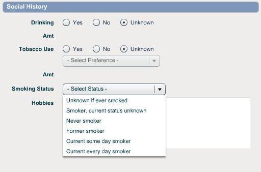 Smoking Status Changes Stage 1: > 50% of unique patients 13 years or older have smoking status recorded as structured data Increases % to > 80% of unique patients 13 years or older have smoking