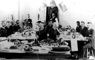 A turkey dinner for officers and their guests at Fort Marcy, New Mexico, in 1887. U.S.