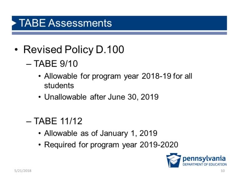 TABE Assessments Revised Policy D.