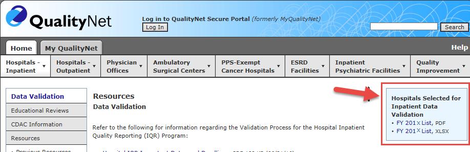 Selected Provider List The list of selected providers is posted on QualityNet, on the Hospitals Inpatient > Data Validation