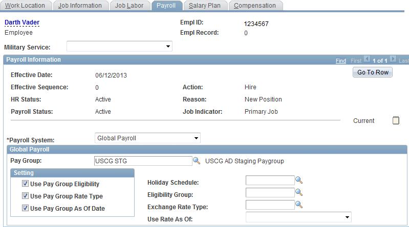 22 Click the Pay Group lookup icon and select USCG STG (if not