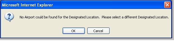 Figure 11-13: GSA City Pairs Pop-Up Message 4. Choose OK to proceed. -OR- Choose Cancel to enter a new alternate location. 5.