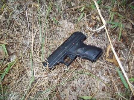 Also found on the ground by the passenger door was a loaded pistol. The firearm was not reported stolen.