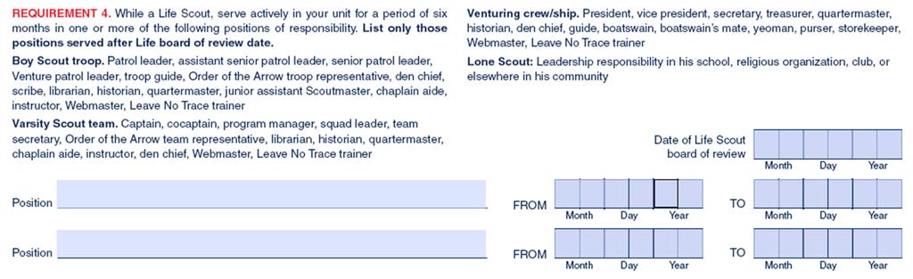 ESRA Requirement 4 Requirement: While a Life Scout, serve actively for a period of six months in one or more of the following positions of responsibility.