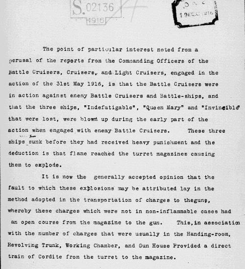 9 Source 4 : Private Navy Report on the Loss of the Indefatigable 1916 (ADM 1/8477/308) Source 4 : Transcript of Private Navy Report on the Loss of the Indefatigable 1916 (ADM 1/8477/308) The point
