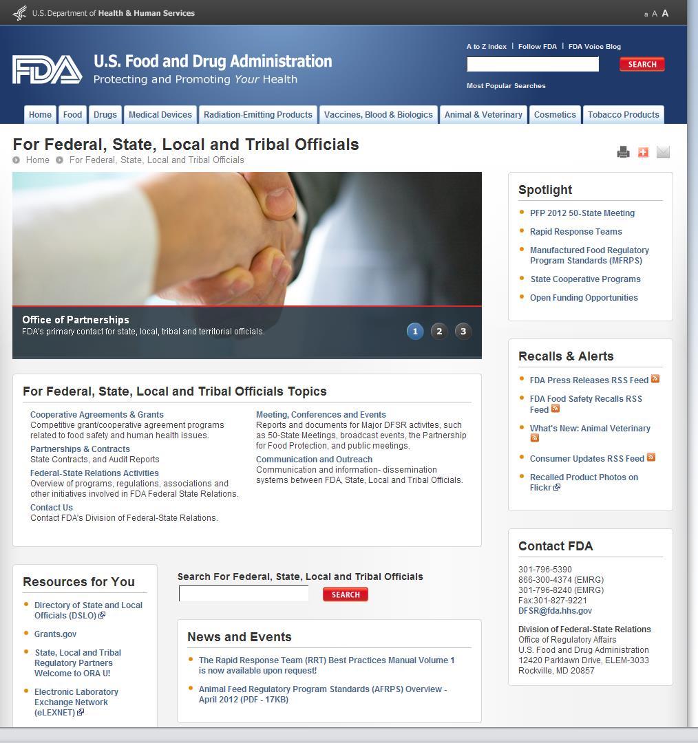 FDA Website Links to public documents & information OP Accomplishments Program Summaries Funding
