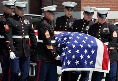 THIS IS HOW BUSH BRINGS THE TROOPS HOME: BRING THEM ALL HOME NOW, ALIVE The casket of Marine Lance Cpl. Geofrey R.