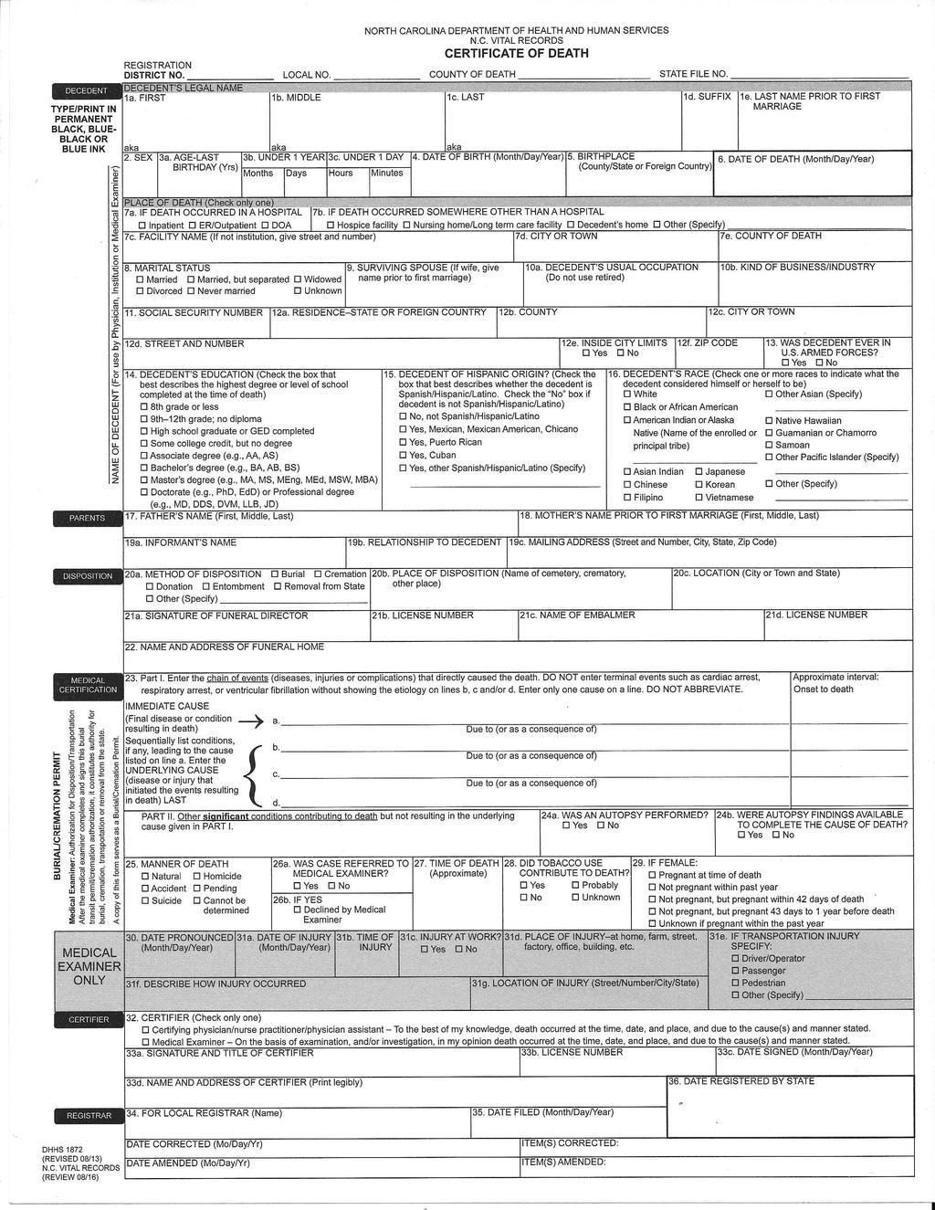 NEW DEATH CERTIFICATE 1/2014 MEDICAL ME CREMATION TRANSPORTATION Now Combined MD/ME ME interaction with County