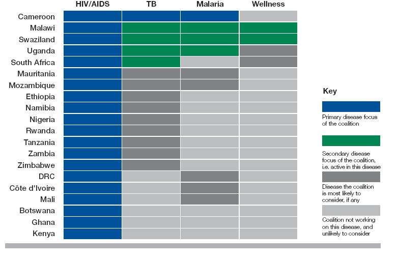 Business Coalitions and TB Care and Control Disease Area Focus- Sub Saharan Business Coalitions (Source: Business Coalitions Tackling AIDS- A Worldwide Review, Jan.