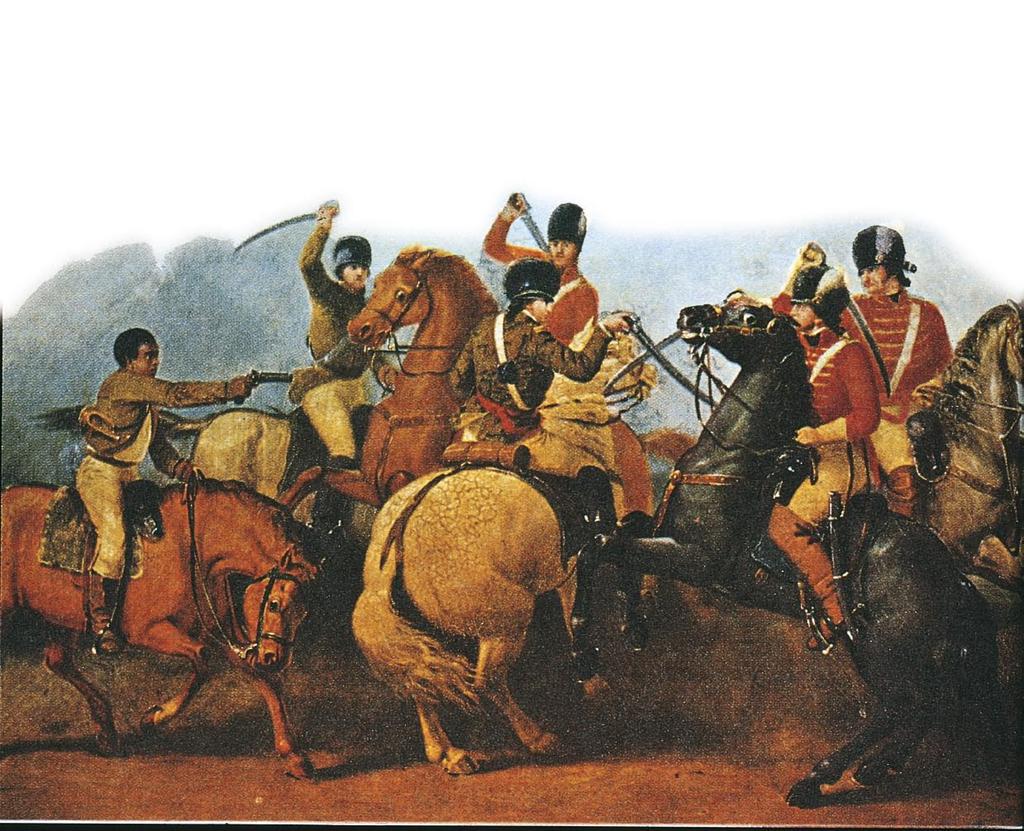 Tarleton s 1,100-man British and Loyalist army was wiped out by an white horse, was in mortal danger until his body servant, left, fired a pistol, American force of about the same size under General