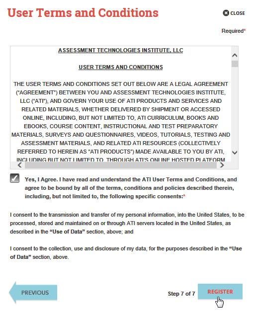 On the User Terms and Conditions page, read the information under User Terms and Conditions.