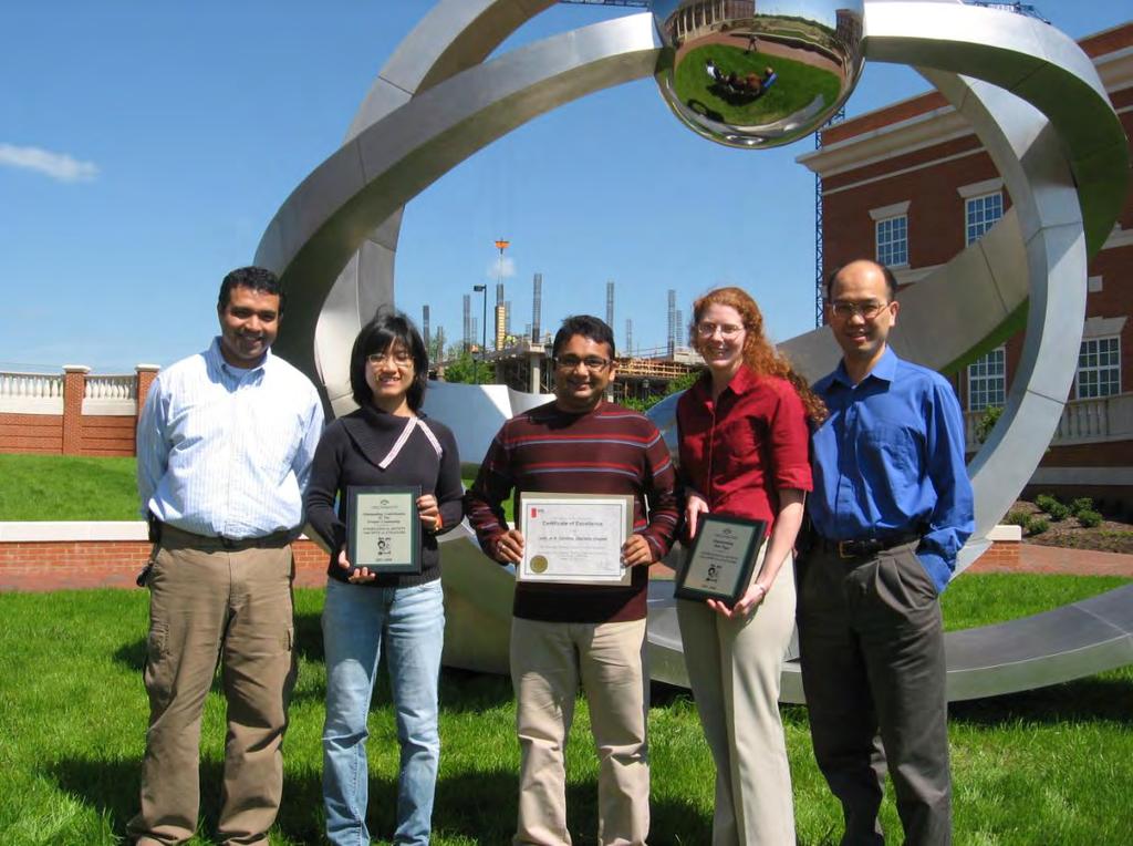 Our final goodbye: l to r: Amit Suratkar, Yi-Chen Chuang, Kavan Acharya, Kristin Walker and Advisor Dr Tsing-Hua Her with the awards It has been a heartfelt and healthy experience as we pass on our
