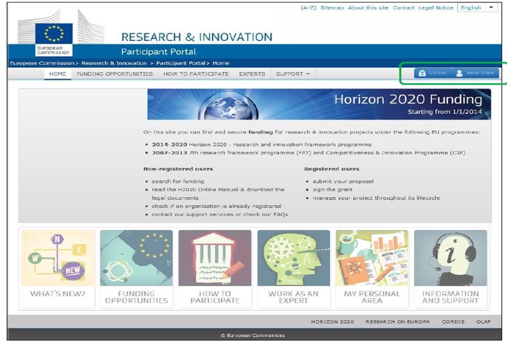 Figure 1: Screen shot of the Participant Portal homepage You can see in the screen shot above that the homepage refers to registered and nonregistered users.