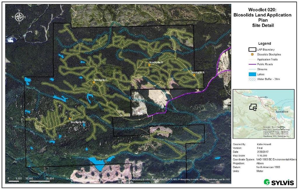 Figure 1 - Map of Land Application Plan Boundaries * Source - Woodlot 20 Forest Fertilization Biosolids Land Application Plan, Prepared for Regional Municipality of Nanaimo, SYLVIS, February 2017