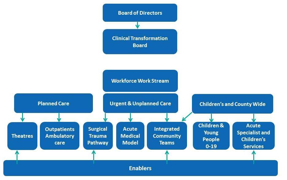 Figure 7.1.2 Clinical Workforce Strategy Governance Structure 7.2 Key Themes of this Work Stream will include New roles for the Registered workforce creating new career pathways i.e. Advanced Clinical Practitioners, Physician Associates and Nurse Consultant roles New roles for the Non-Registered workforce to create new career pathways i.