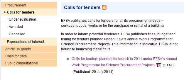 Planned Procurements on EFSA s website