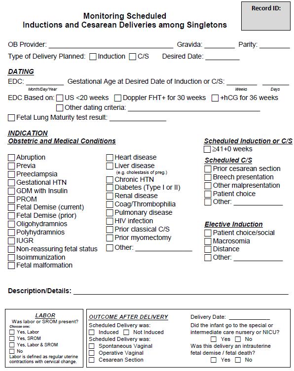 Scheduling Form Key Data Elements Key Data Elements Type of Planned Delivery Gestational