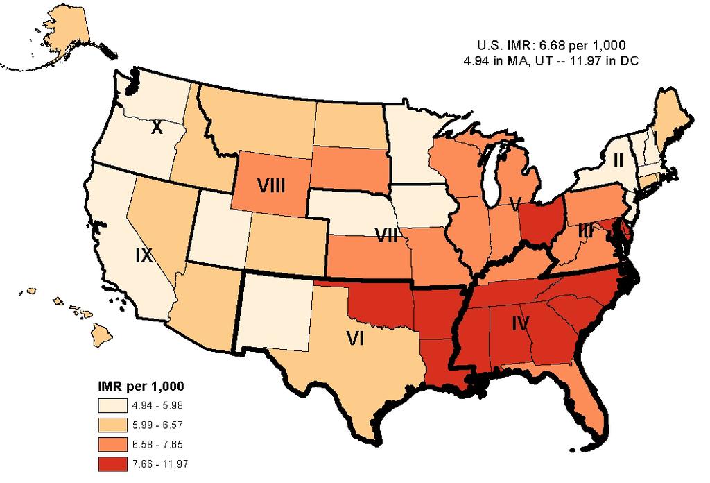 Infant Mortality Rate Among US States, 2006-2008