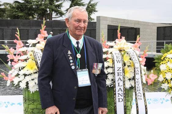 Veteran Lewis Carkeek, who spent three years in Korea during the war, placed the official wreath of remembrance for