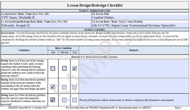 Item 3.c: The lesson design/redesign rater will provide instructor with remarks and recommendations to improve the lesson redesign.