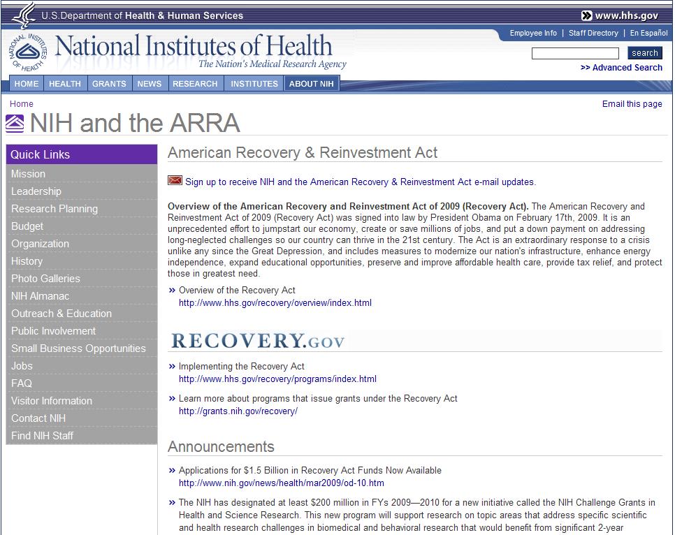 NIH Recovery Web site www.nih.