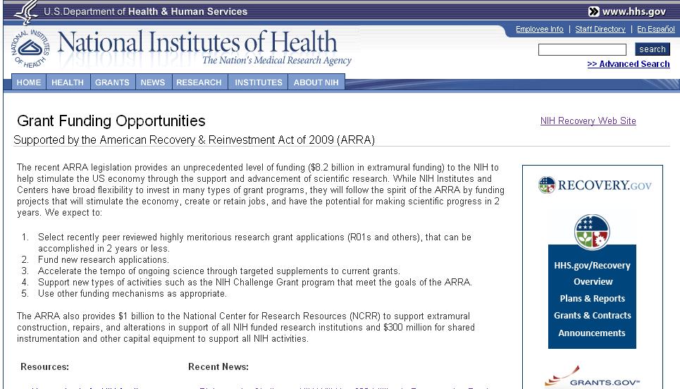 NIH ARRA Opportunities: http://grants.nih.