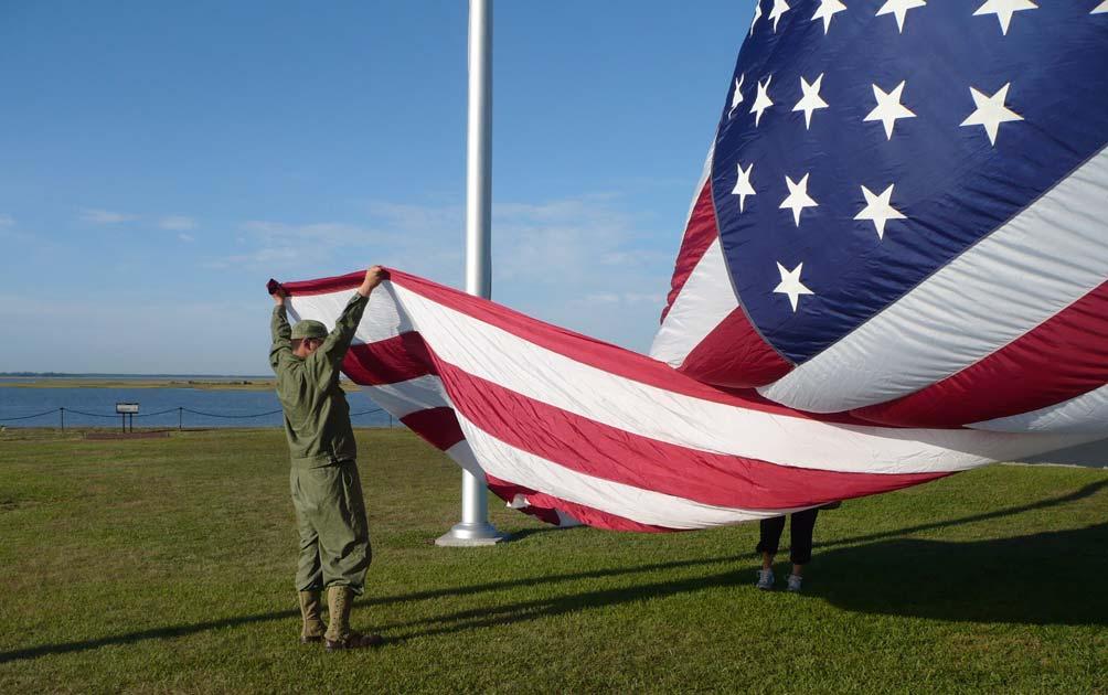The photo below shows Eric Meiselman helping to raise the American Flag at Fort Sumter on Sunday