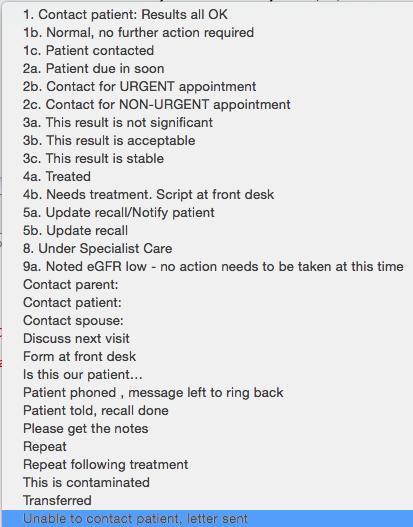 Clinic Three Quick key Press spacebar after letters Suggested comments for INBOX results.a acceptable no action required.ar acceptable repeat in (insert time frame for recall or message).