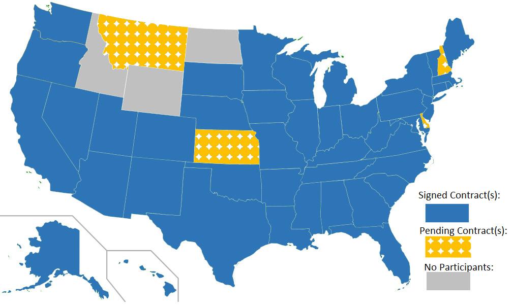 Contracted RO-ILS practices are spread across almost the entire country (Figure 4). The blue color represents states which have one or more facility currently contracted with RO-ILS.