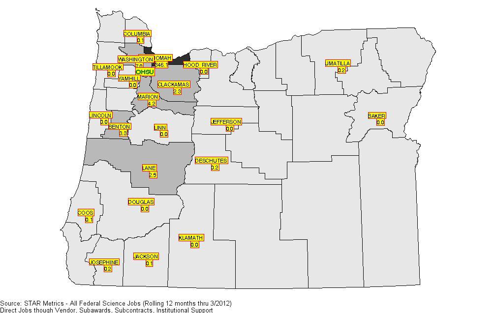 Local Economic Impact of OHSU Total Jobs TOP 10 Counties County Name Total MULTNOMAH 346.