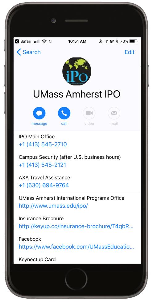 Get out your phones! Save UMass IPO s emergency contact information to your phone: 1. Start a text to phone number 444-999 2.