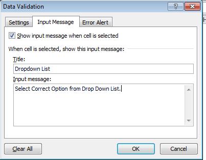 Step 6: Click on Input Message tab. Check the box Show input message when cell is selected.