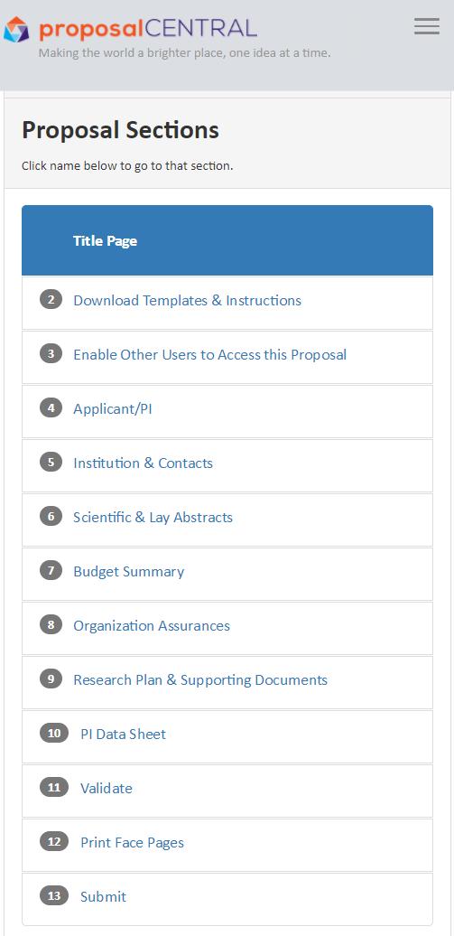 1. Title Page: Complete online. Enter the Project Title and select the TDA Component for which you are applying. Answer the remaining questions on the page. 2.