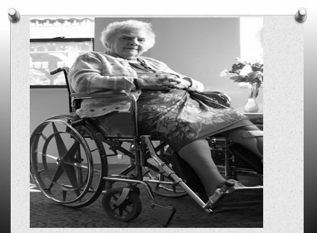 She ambulates very slowly with a walker and has stress incontinence. She is an insulin dependent diabetic that she manages herself.