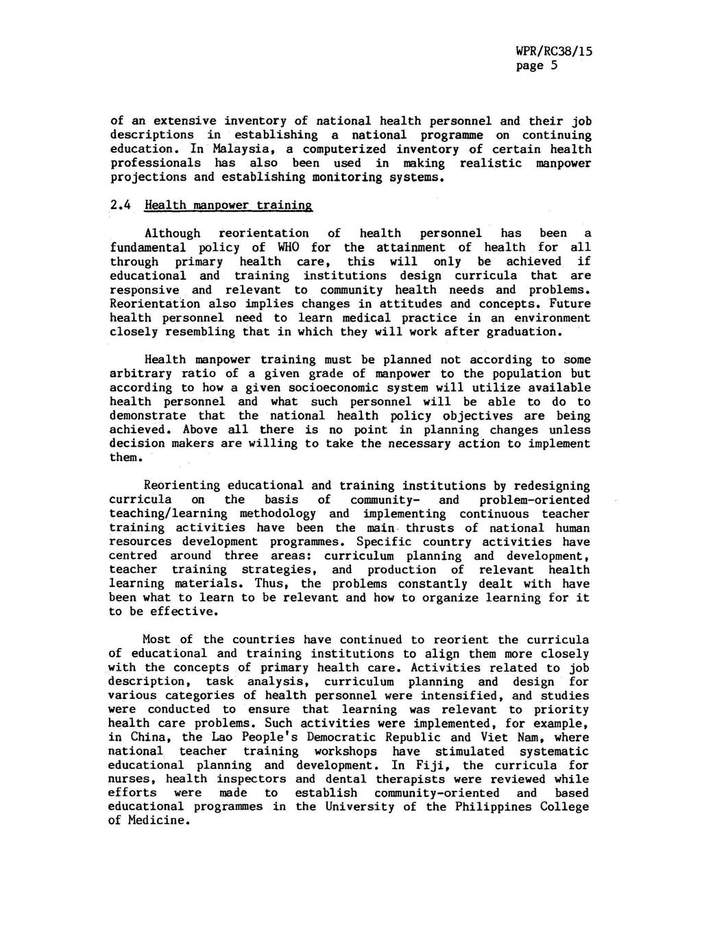 page 5 of an extensive inventory of national health personnel and their job descriptions in establishing a national programme on continuing education.