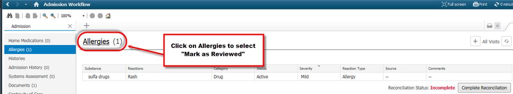 Admission Workflow mpages Allergies Component NOTICE-Mark As