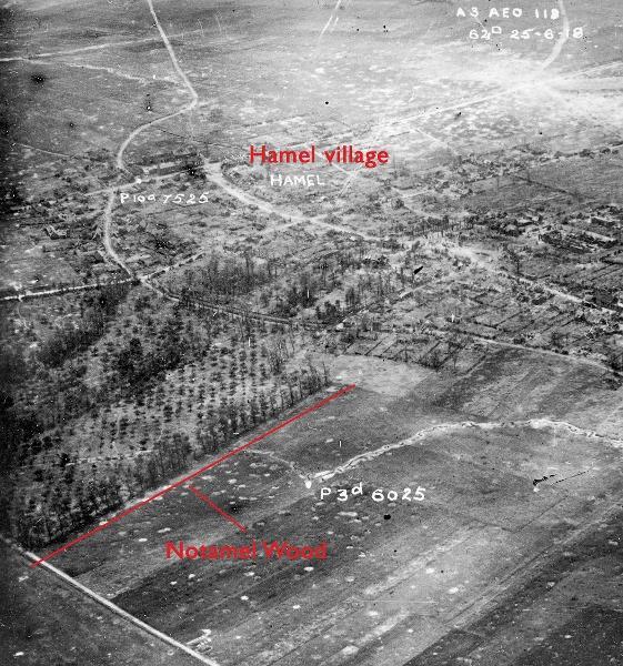 Hamel village and Notamel Wood. Stiff resistance was encountered at the Notamel Wood site.