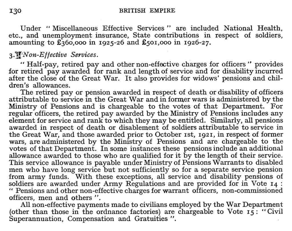 I30 BRITISH EMPIRE Under " Miscellaneous Effective Services " are included National Health, etc.