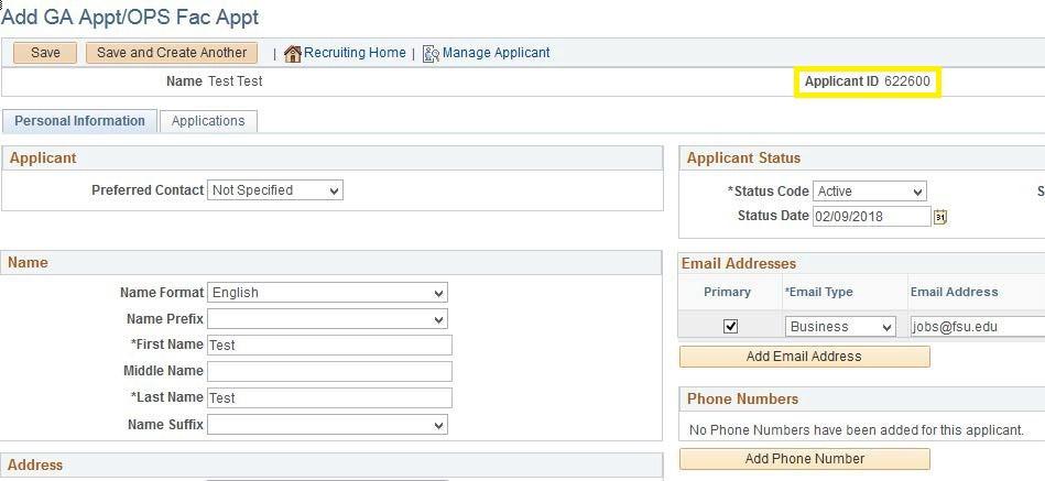 4. Note the Applicant ID that generates for the next