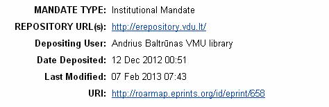 Vytautas Magnus University creates institutional repository VMU epub supporting Open Access policy and seeking to enable the possibility to access freely (in accordance with copyright provisions) the