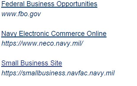 Business Opportunities with NAVFAC NAVFAC Website https://portal.navfac.navy.