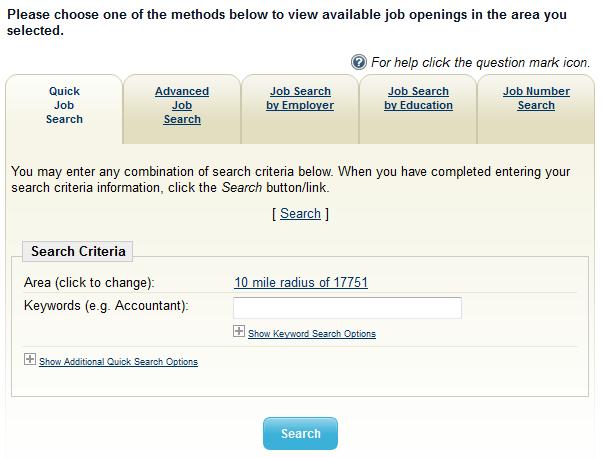 Page 7 Quick Job Search (with Additional Quick Search Options) This is the easiest option to search for jobs out of the five options.