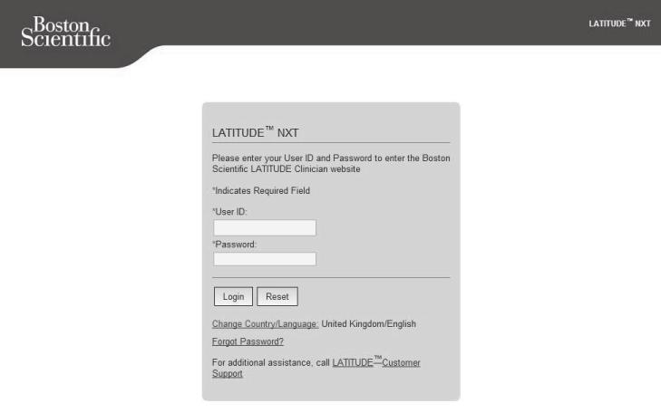2-4 USING THE LATITUDE NXT PATIENT MANAGEMENT SYSTEM Requirements (1) Click this link to change your country or language. Figure 2 2. Login Page 4.