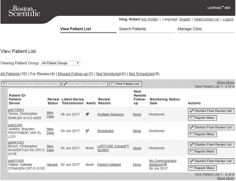 2-8 USING THE LATITUDE NXT PATIENT MANAGEMENT SYSTEM THE VIEW PATIENT LIST PAGE retains the most recently used filter and Viewing Patient Group selection to display patients.