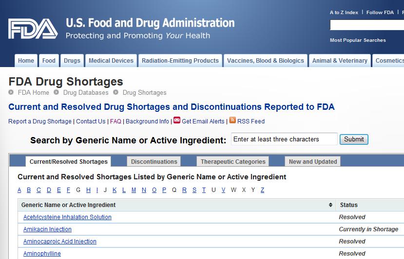 shortages www.accessdata.fda.